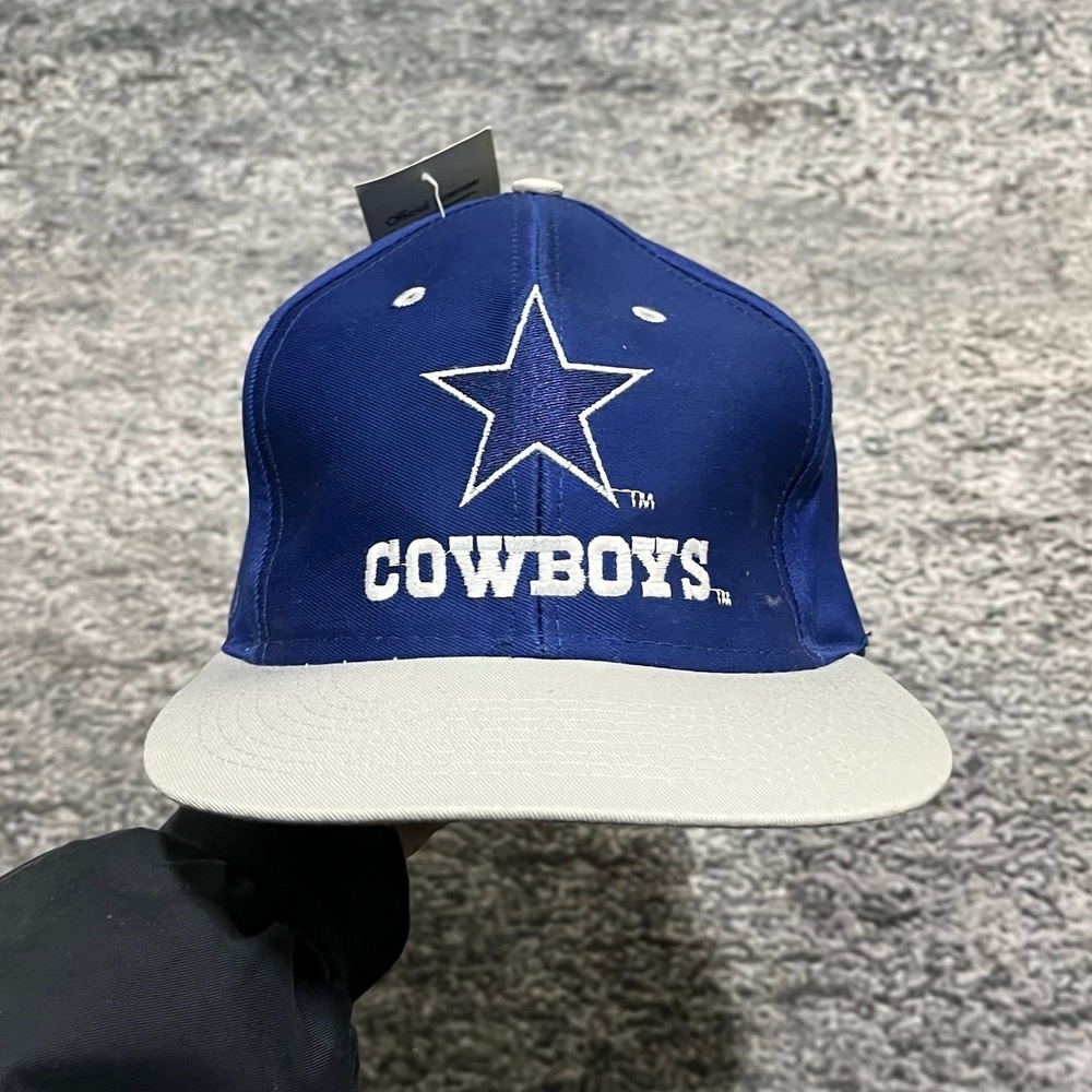 NEW VTG 90s Logo 7 Dallas Cowboys Hat Snapback NFL Blue Gray Adjustable Cap‎